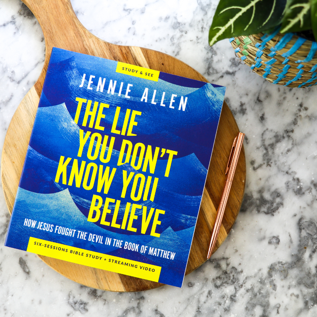 The Lie You Don't Know You Believe study guide on a wooden cutting board 